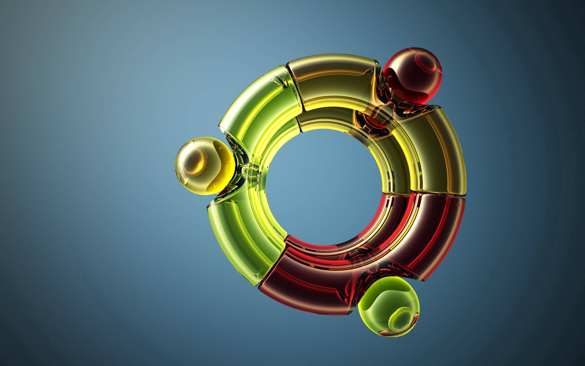 Ubuntu, glossy abstract ring, green and red segments, Full HD Desktop Wallpaper
