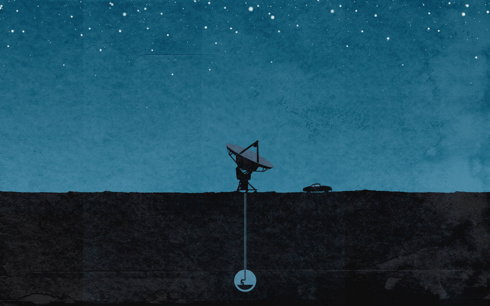 Ubuntu, satellite dish, car silhouette, Full HD Desktop Wallpaper