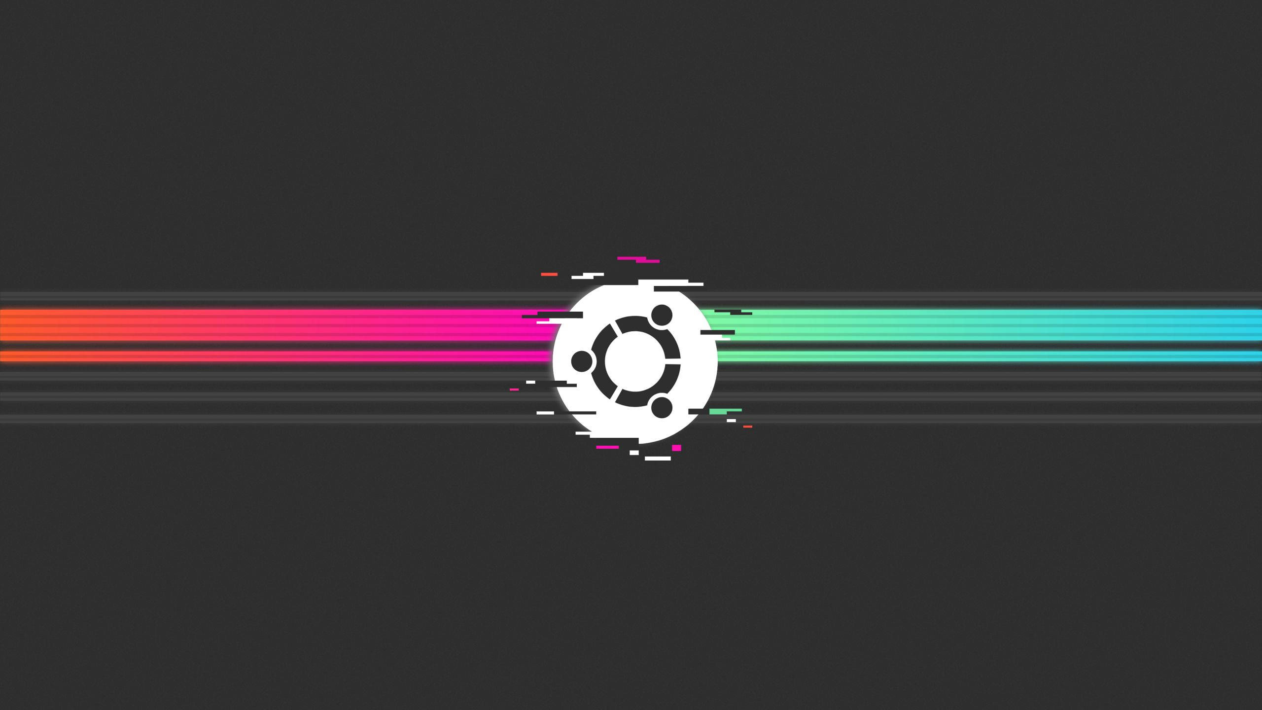 Black Ubuntu, glitch, white circular logo, 2K Desktop Wallpaper