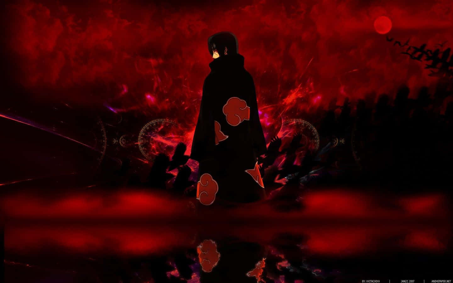 Uchiha Clan, red cloud symbols, crimson sky, HD Desktop Wallpaper