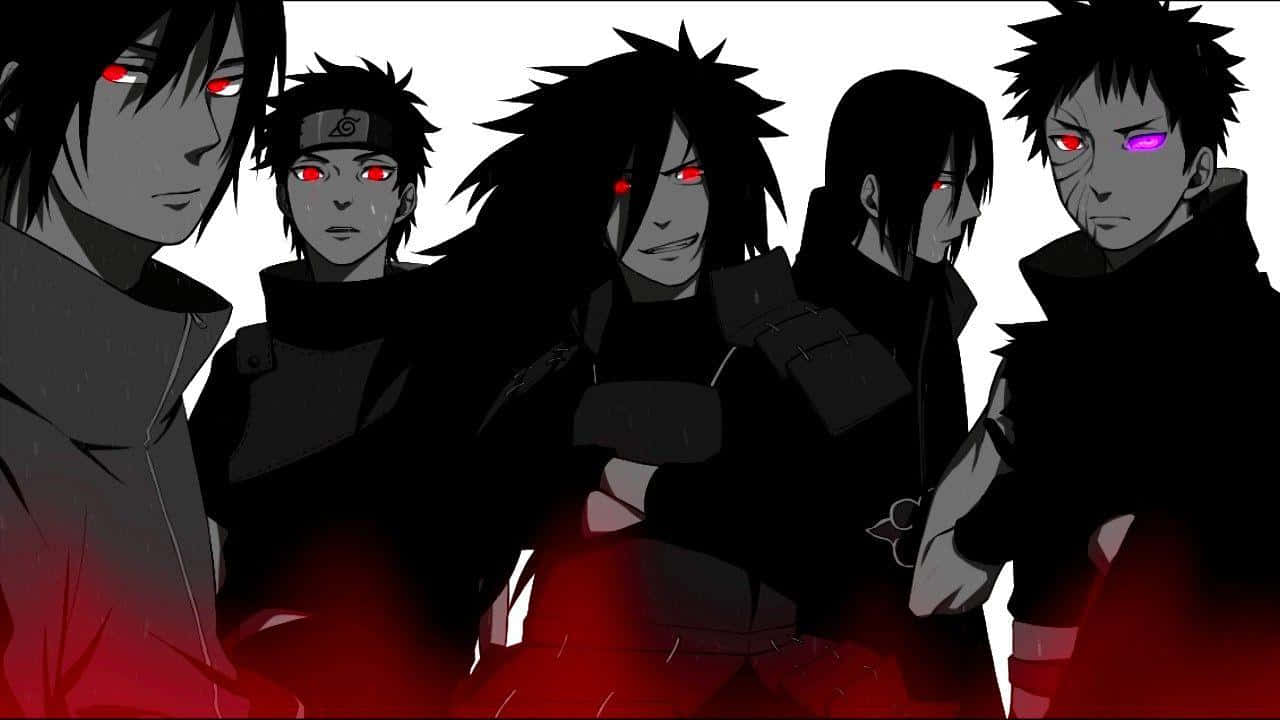 Uchiha Clan, glowing red and purple eyes, dark cloaks, HD Desktop Wallpaper