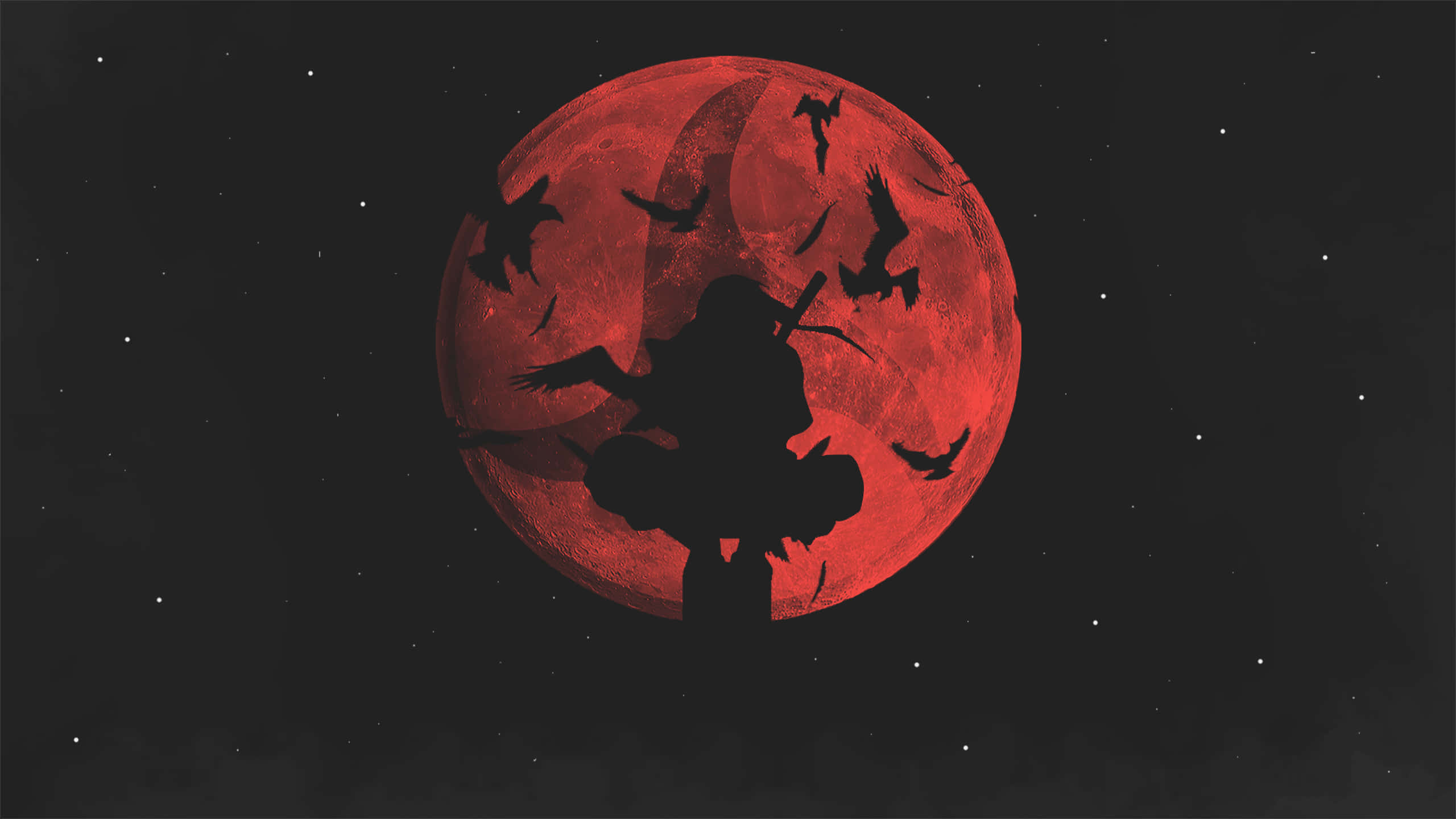 Uchiha Clan, red moon, starry night sky, 2K Desktop Wallpaper