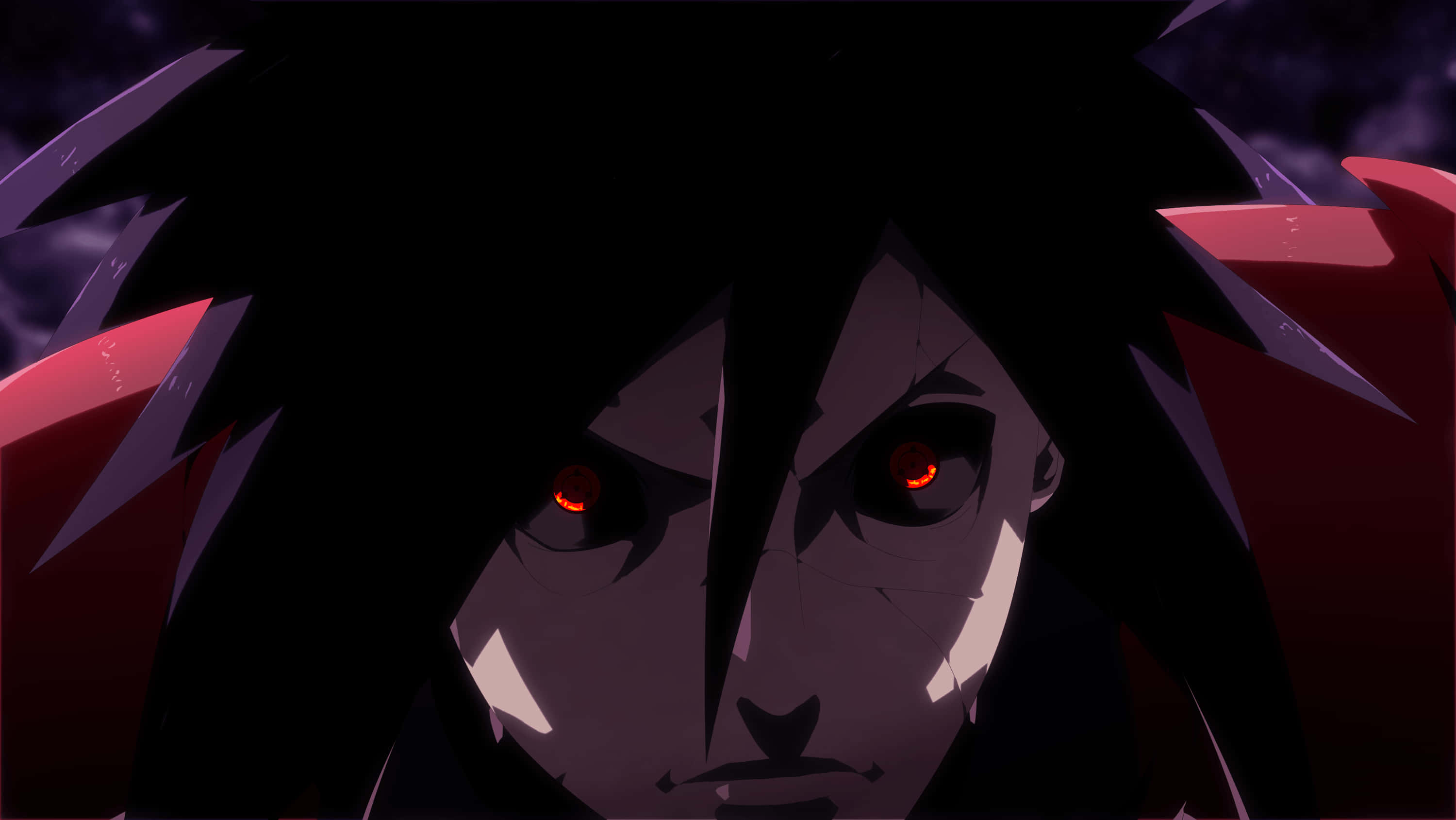 Uchiha Clan, glowing red eyes, dark spiky hair, 2K Desktop Wallpaper