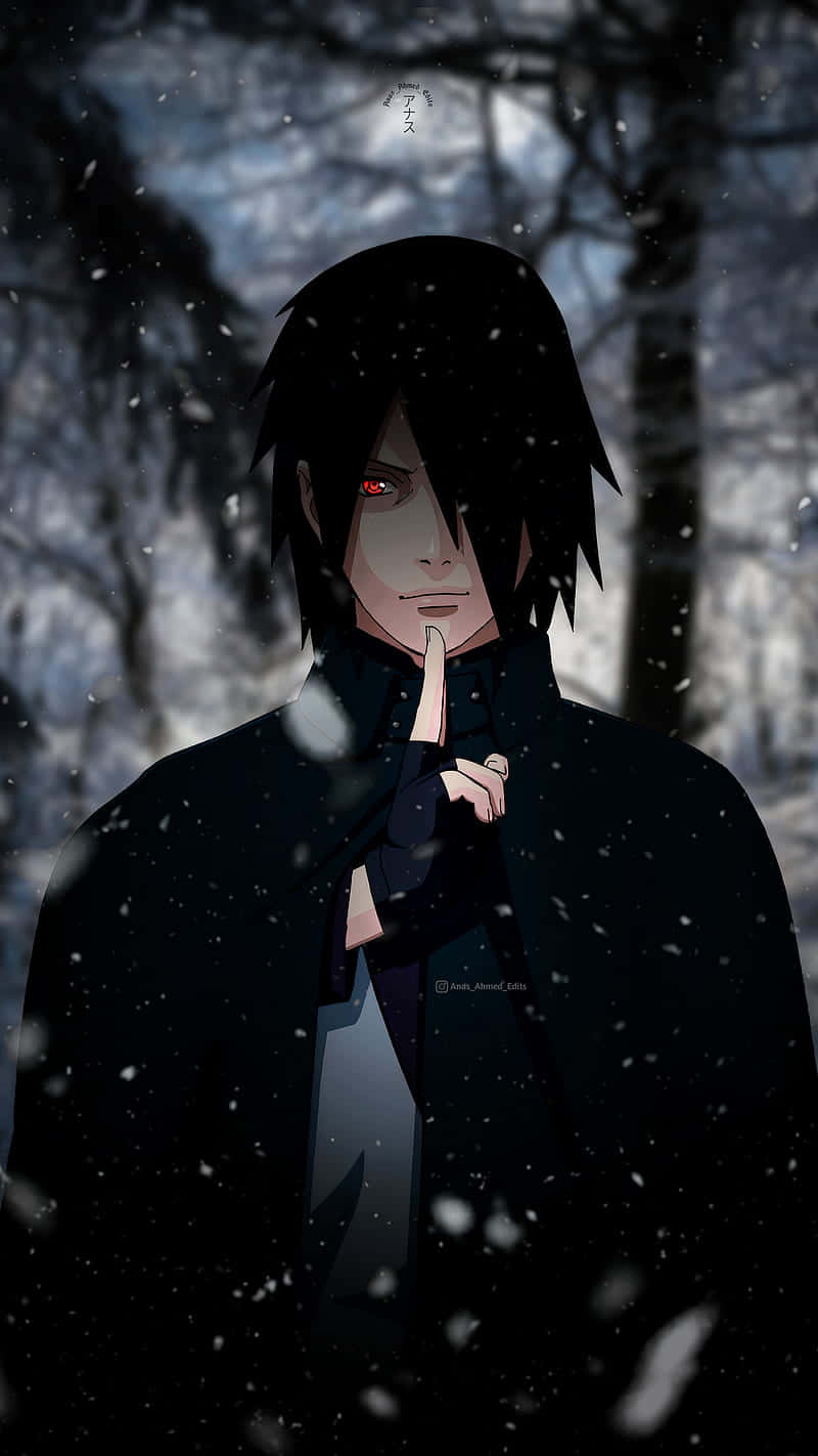 Uchiha Clan, black coat, snowy forest, HD Phone Wallpaper