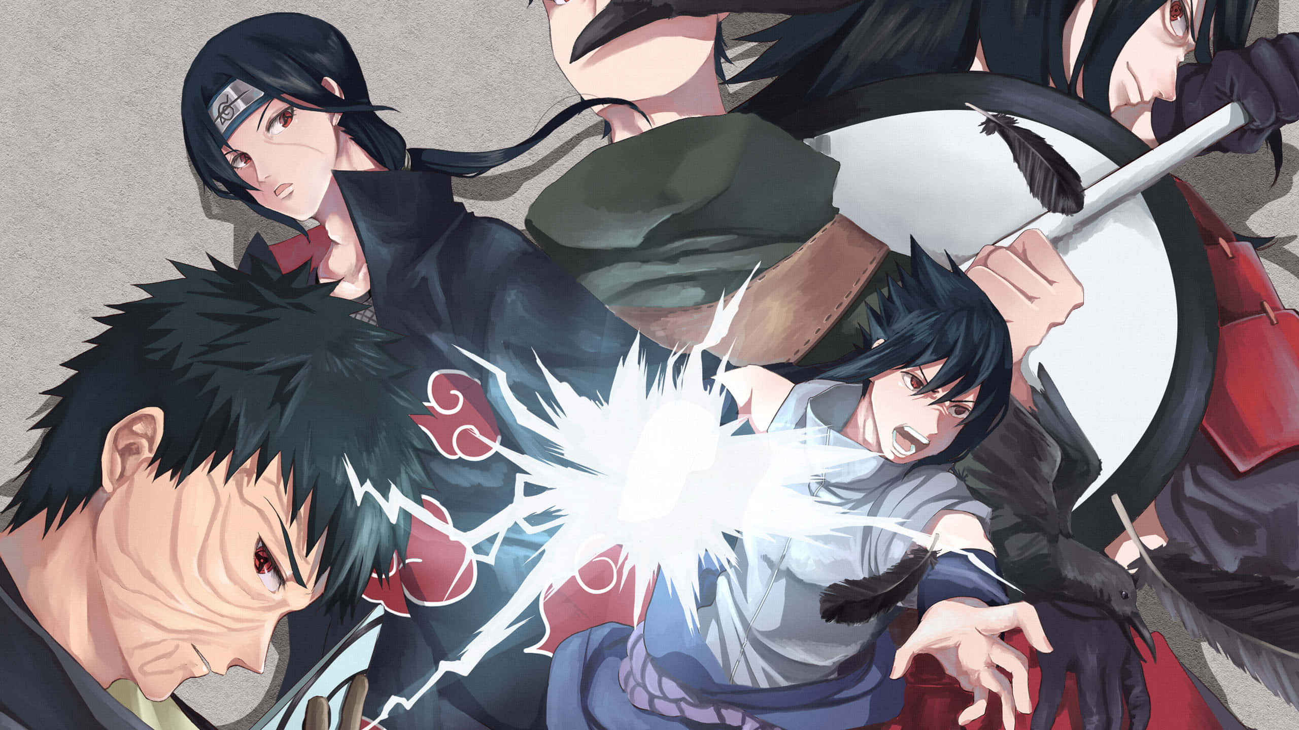 Uchiha Clan, lightning energy, anime characters, 2K Desktop Wallpaper
