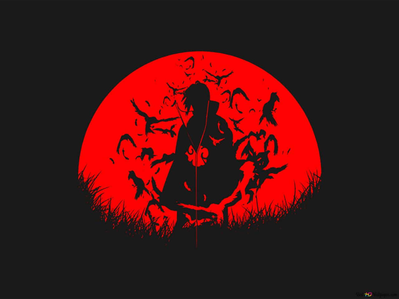Uchiha Clan, red moon, flying birds, HD Desktop Wallpaper