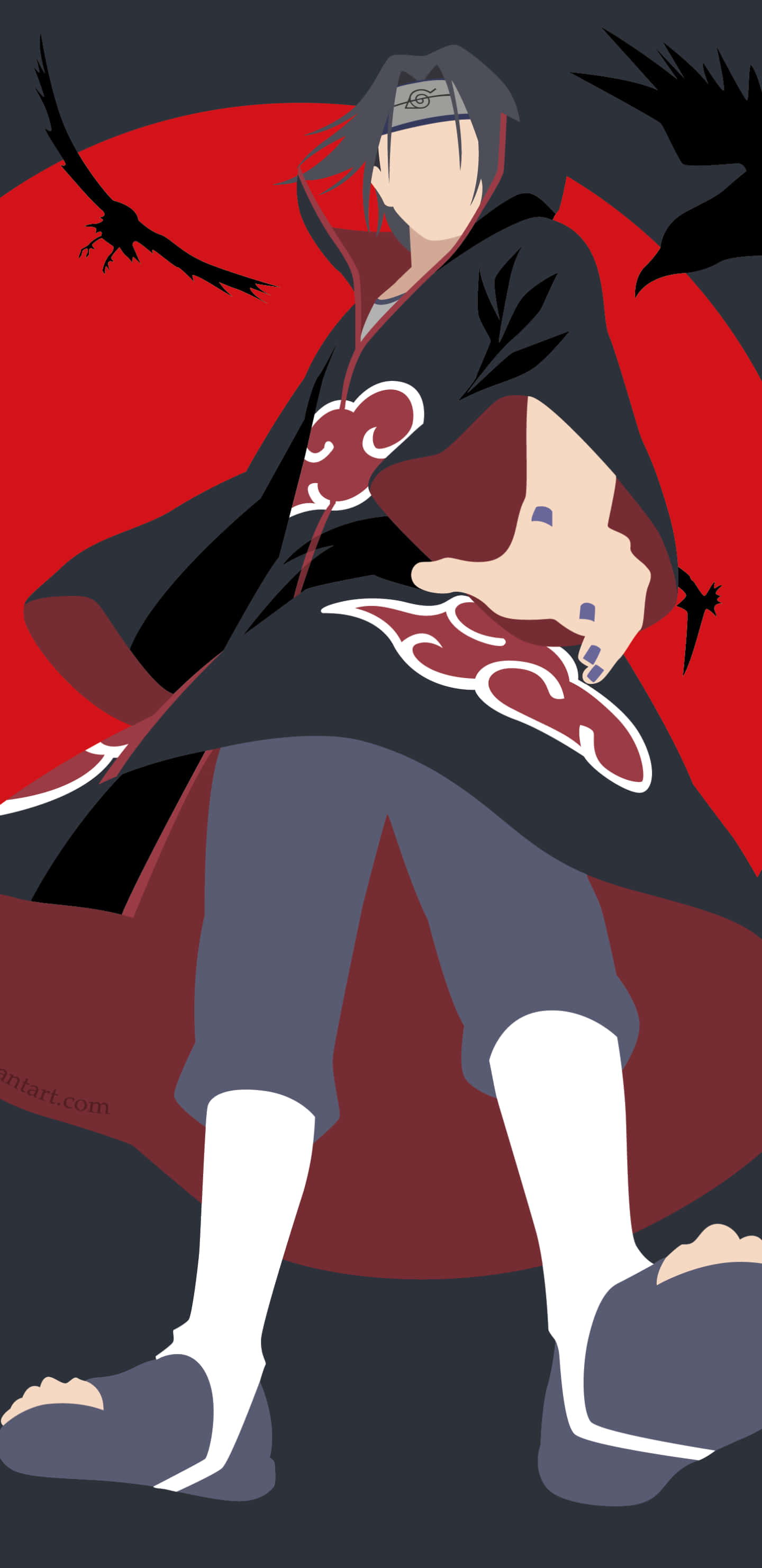 Uchiha iPhone, black cloak, red cloud symbol, 2K Phone Wallpaper