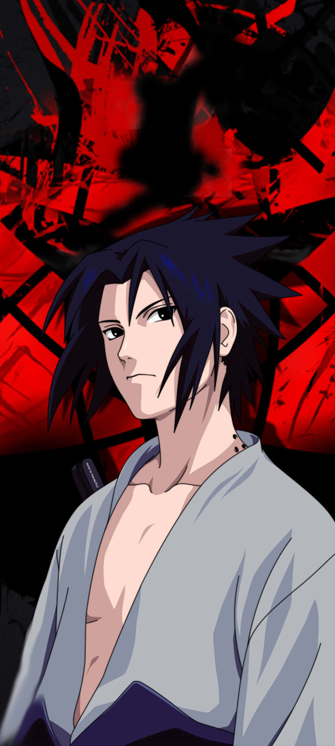 Uchiha iPhone, dark spiky hair, chaotic red and black background, Full HD Phone Wallpaper