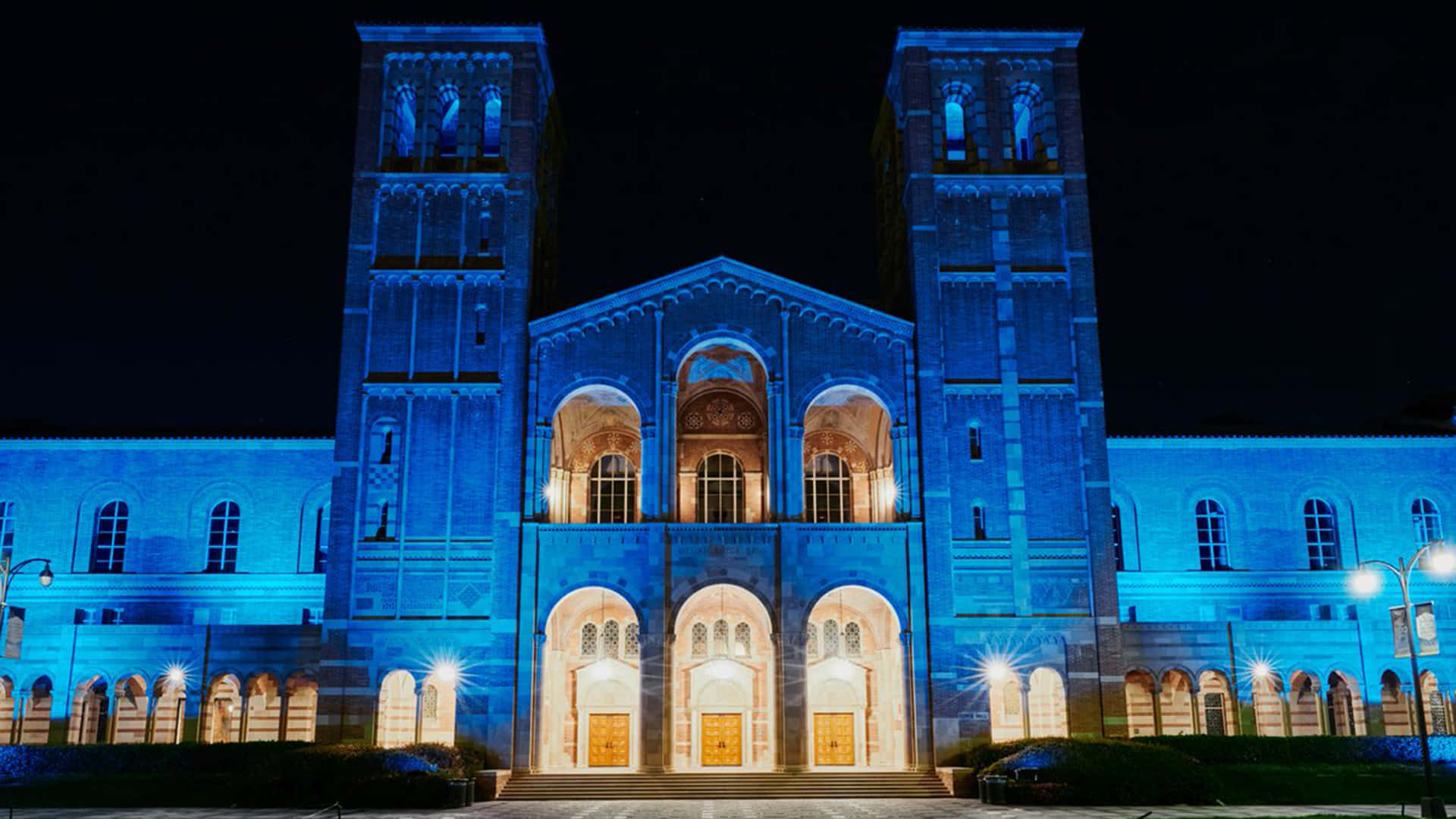 Ucla Campus, blue, golden light, Full HD Desktop Wallpaper