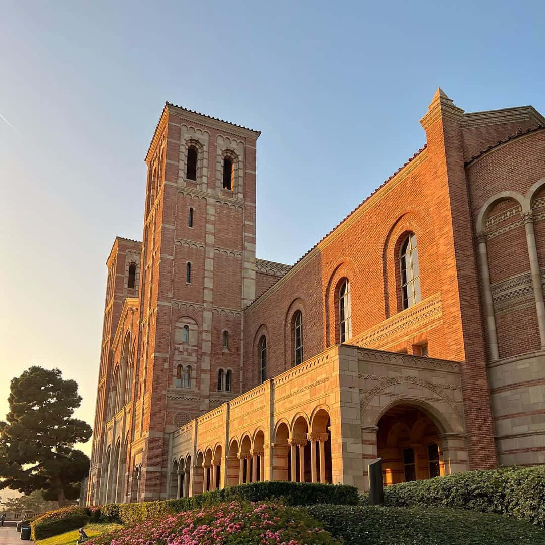 Ucla Campus, grand brick university building, arched walkways, SD Desktop Wallpaper
