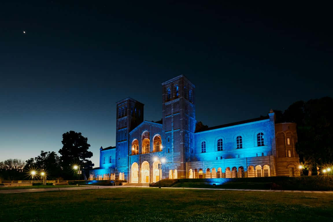 Ucla Campus, blue lights, warm yellow lights, SD Desktop Wallpaper