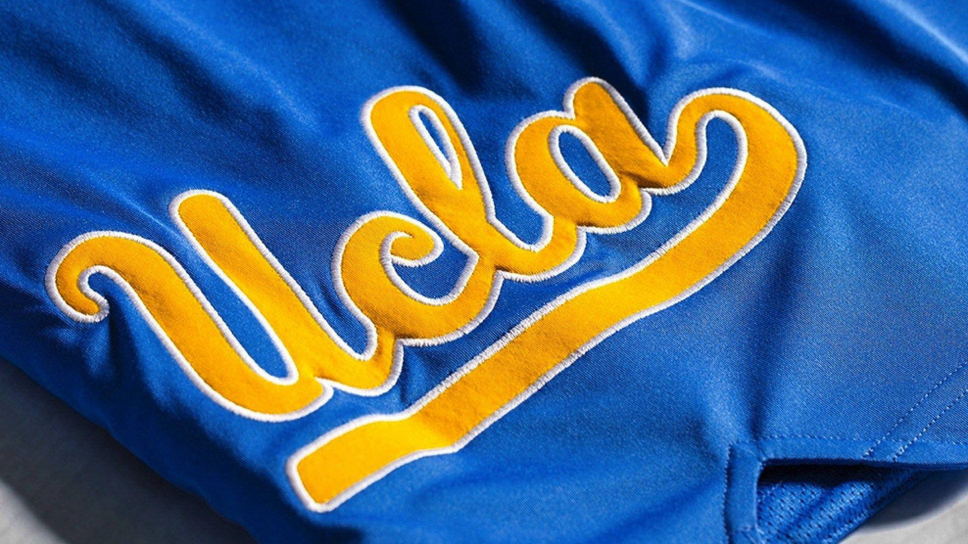UCLA, blue jersey, yellow cursive lettering, Full HD Desktop Wallpaper