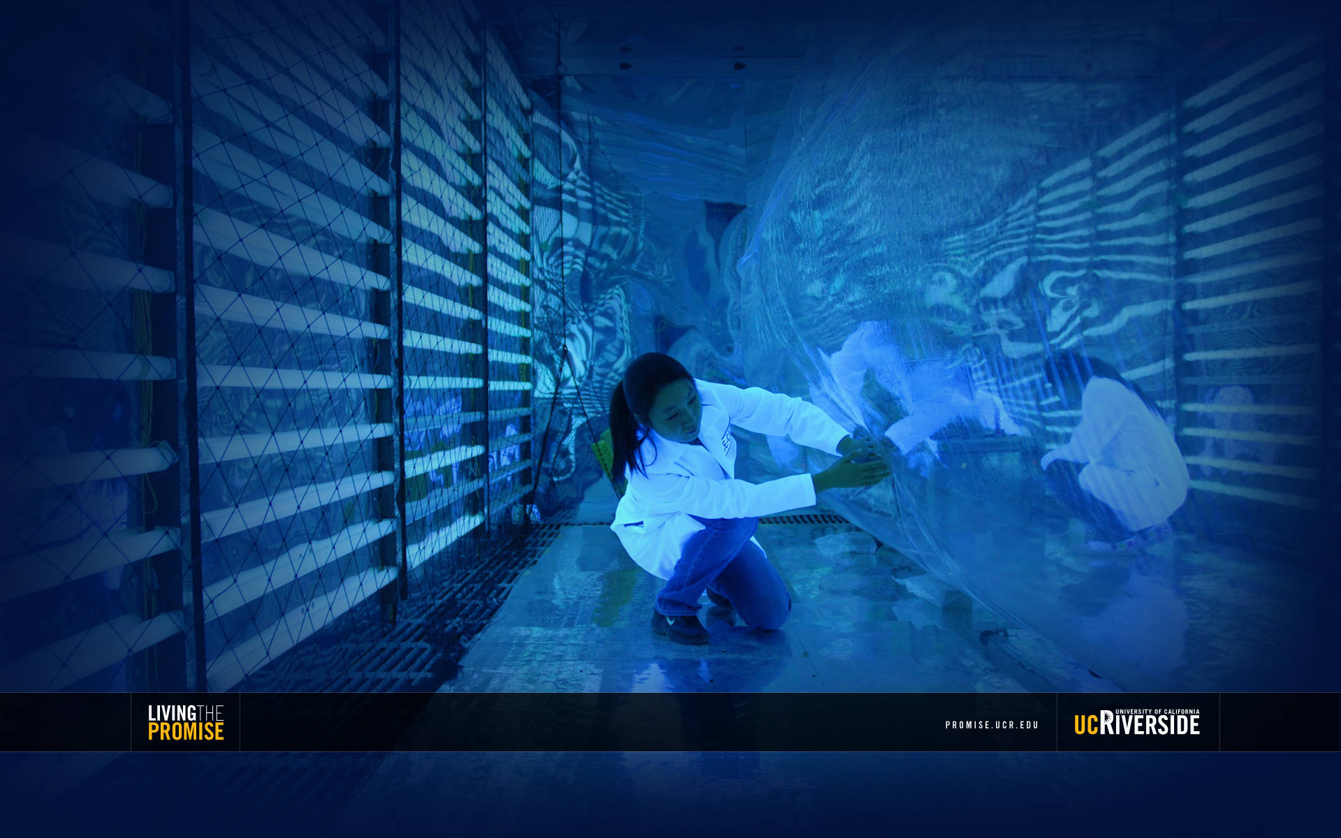 UCR, laboratory, blue-lit corridor, Full HD Desktop Wallpaper