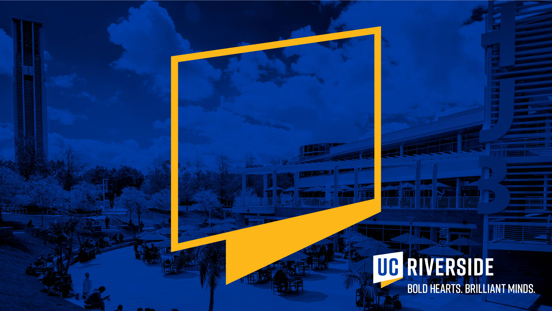 UCR, Yellow Frame, Blue-toned campus scene, Full HD Desktop Wallpaper