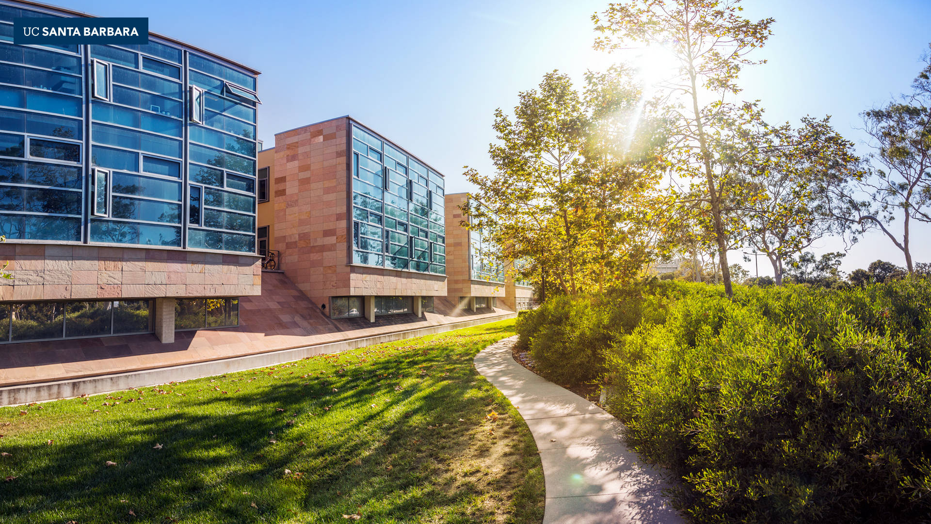 UCSB, campus buildings, modern glass and stone university buildings, Full HD Desktop Wallpaper