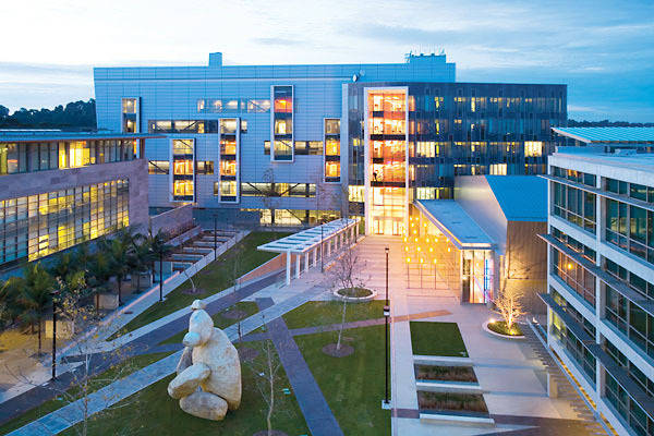 UCSD, glass and steel campus buildings, stone sculpture, SD Desktop Wallpaper