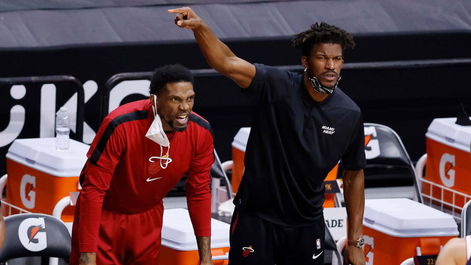 Udonis Haslem, court direction, orange Gatorade coolers, Full HD Desktop Wallpaper