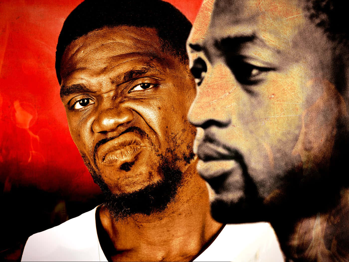 Udonis Haslem, fiery red textured background, intense expression, HD Desktop Wallpaper