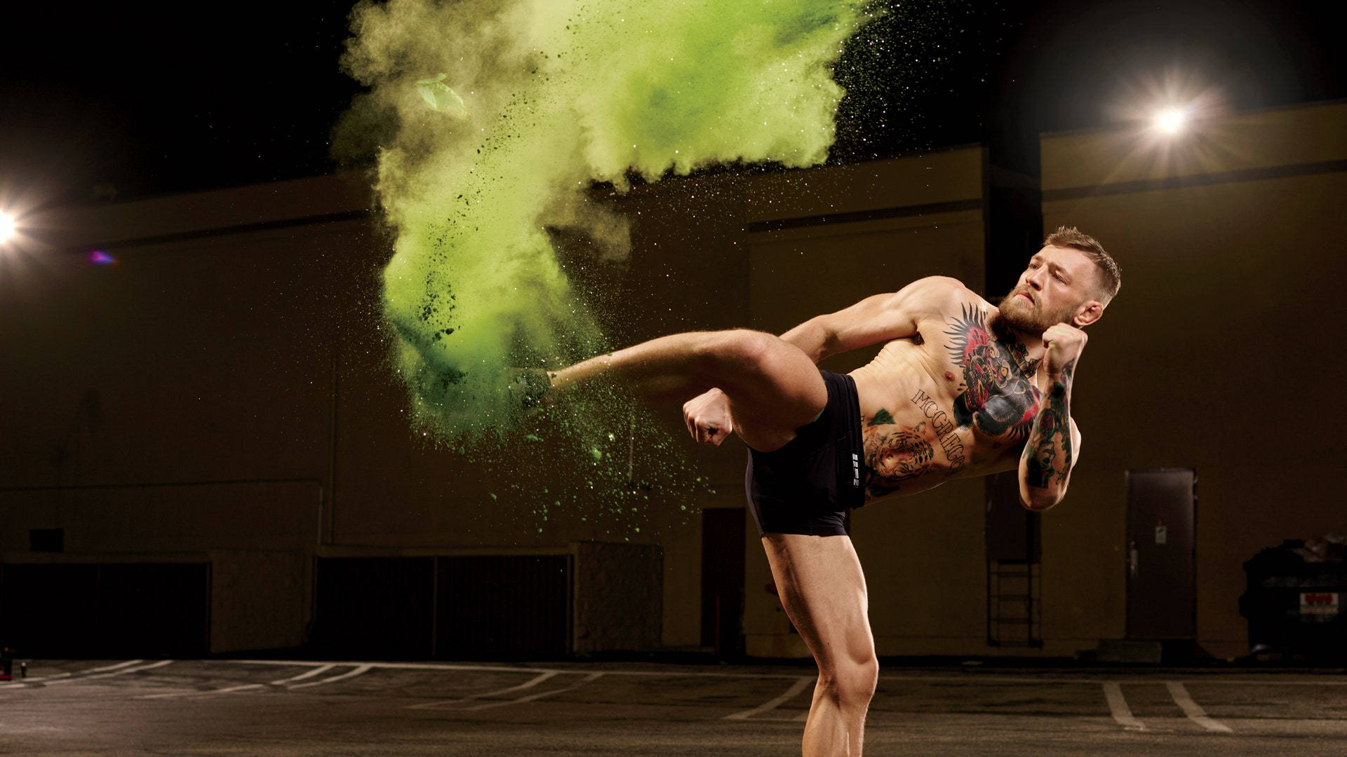 UFC 4K, tattooed fighter, high kick, Full HD Desktop Wallpaper