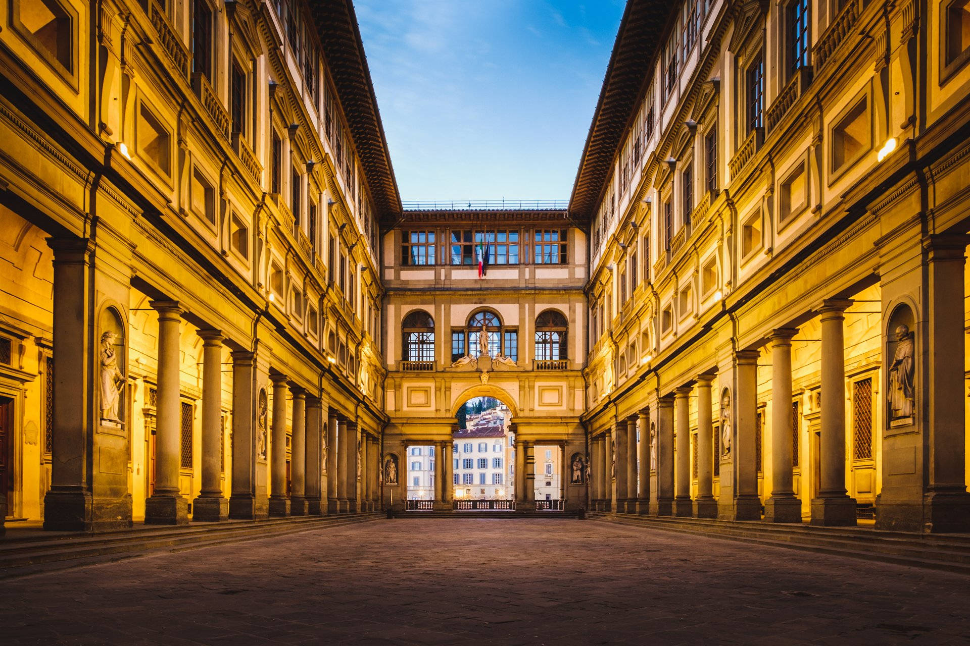 Uffizi Gallery, facade lights, street lamps, Full HD Desktop Wallpaper