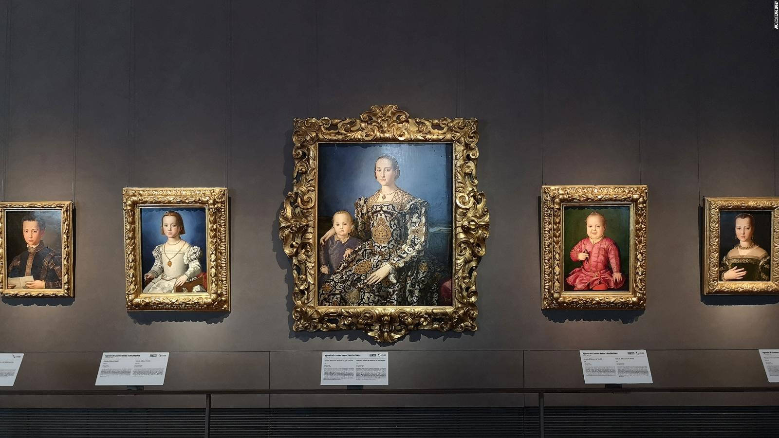 Uffizi Gallery, portrait paintings, ornate gold frames, HD Desktop Wallpaper