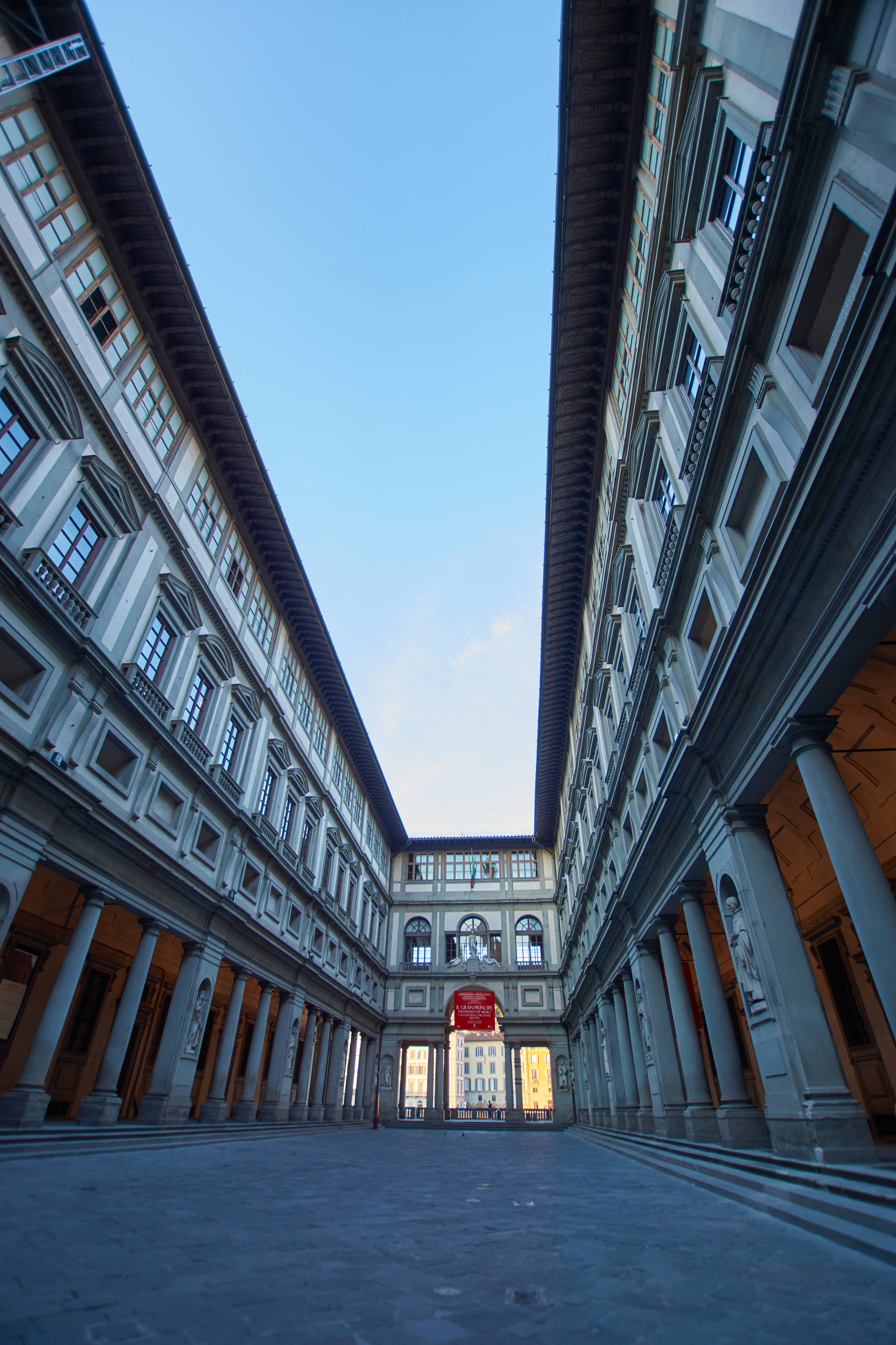 Uffizi Gallery, classical courtyard, tall columns, 5K Phone Wallpaper