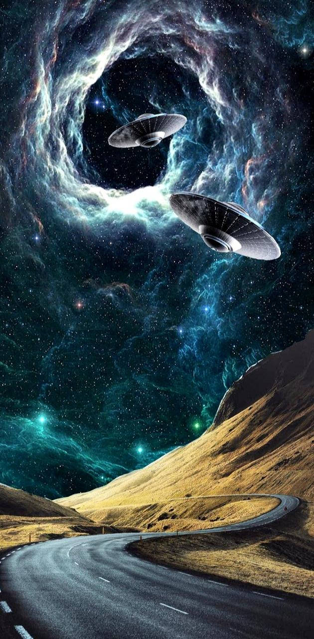 UFO, black hole, winding road, HD Phone Wallpaper