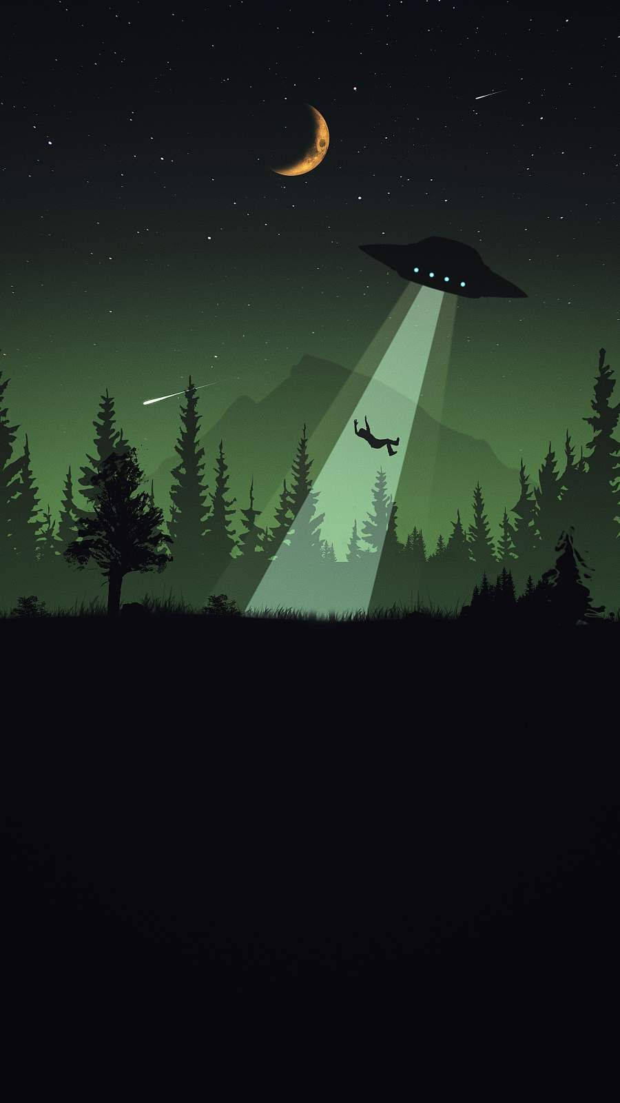 UFO, hiker, starry forest, HD Phone Wallpaper