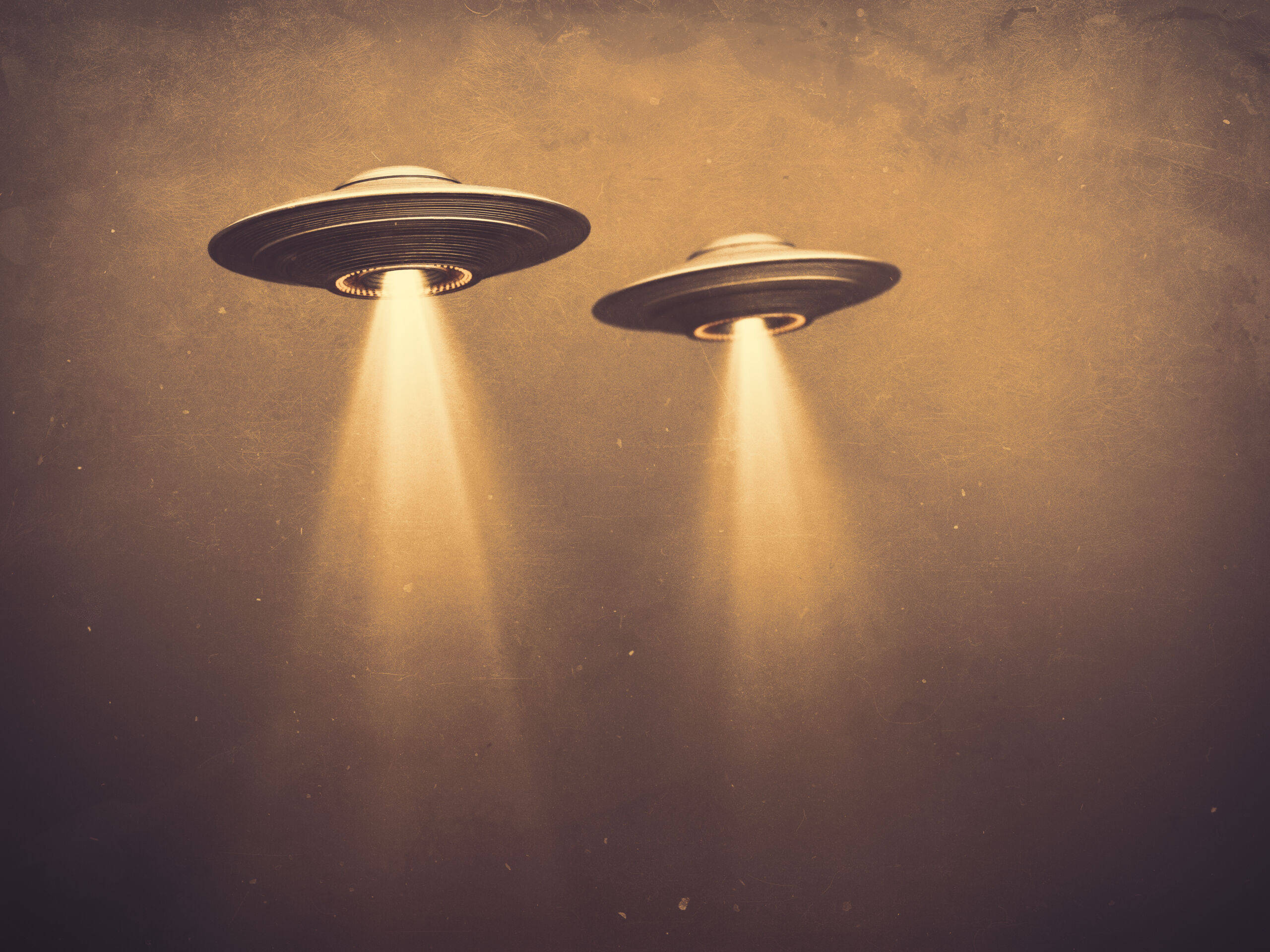 sepia, UFO, textured sepia sky, 2K Desktop Wallpaper