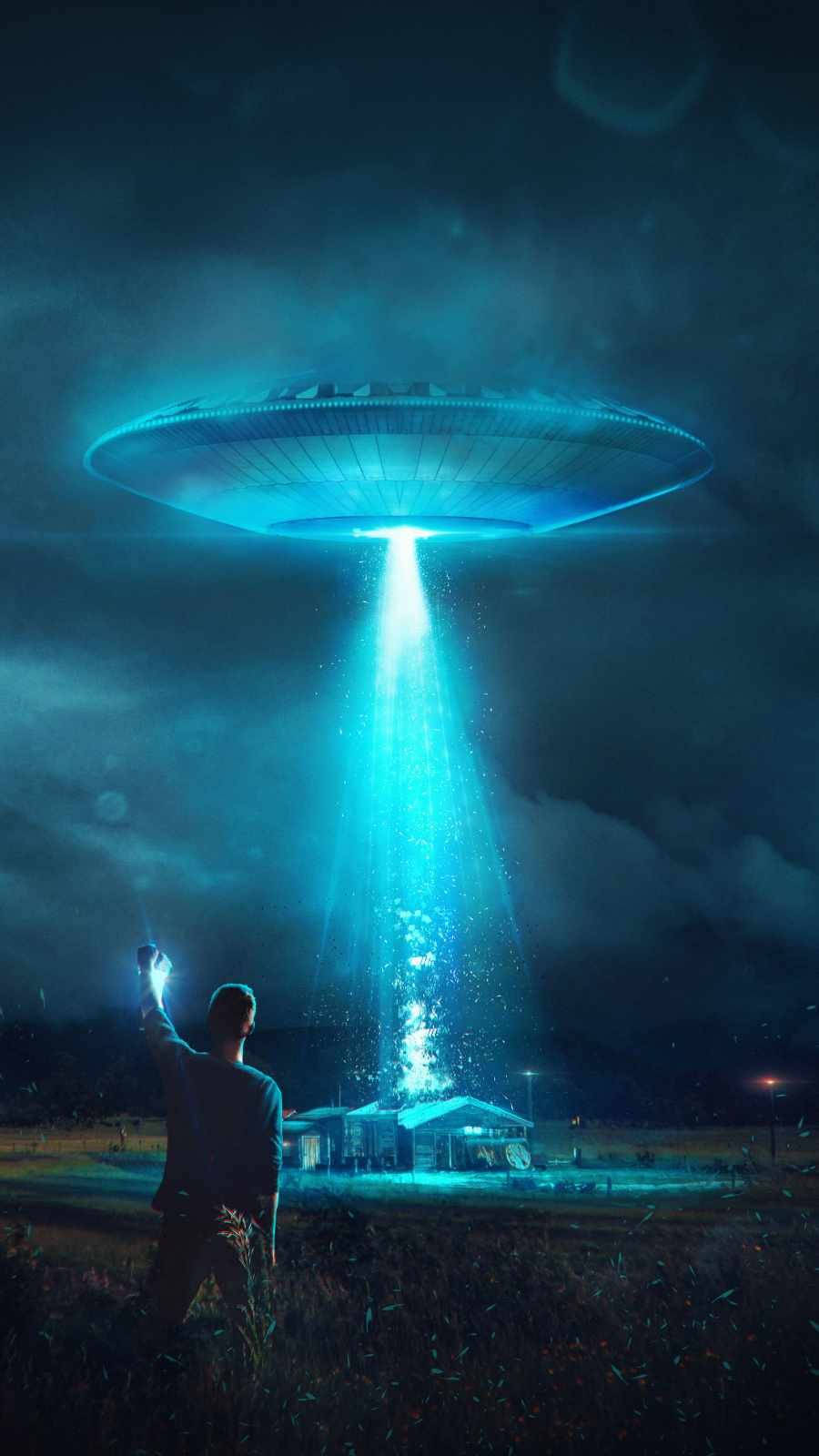 UFO, house, field, HD Phone Wallpaper