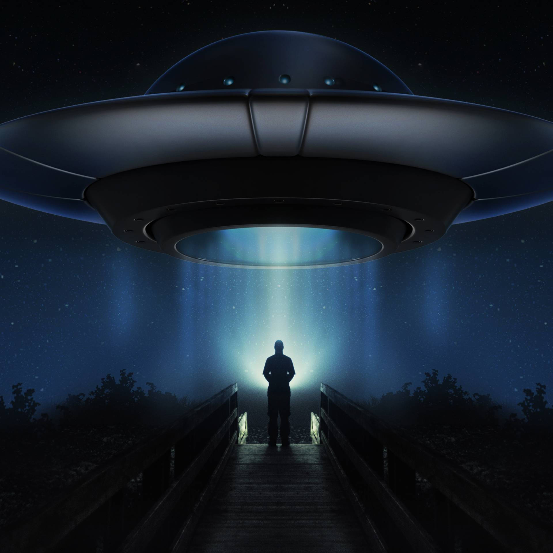 UFO, man, dock, Full HD Desktop Wallpaper