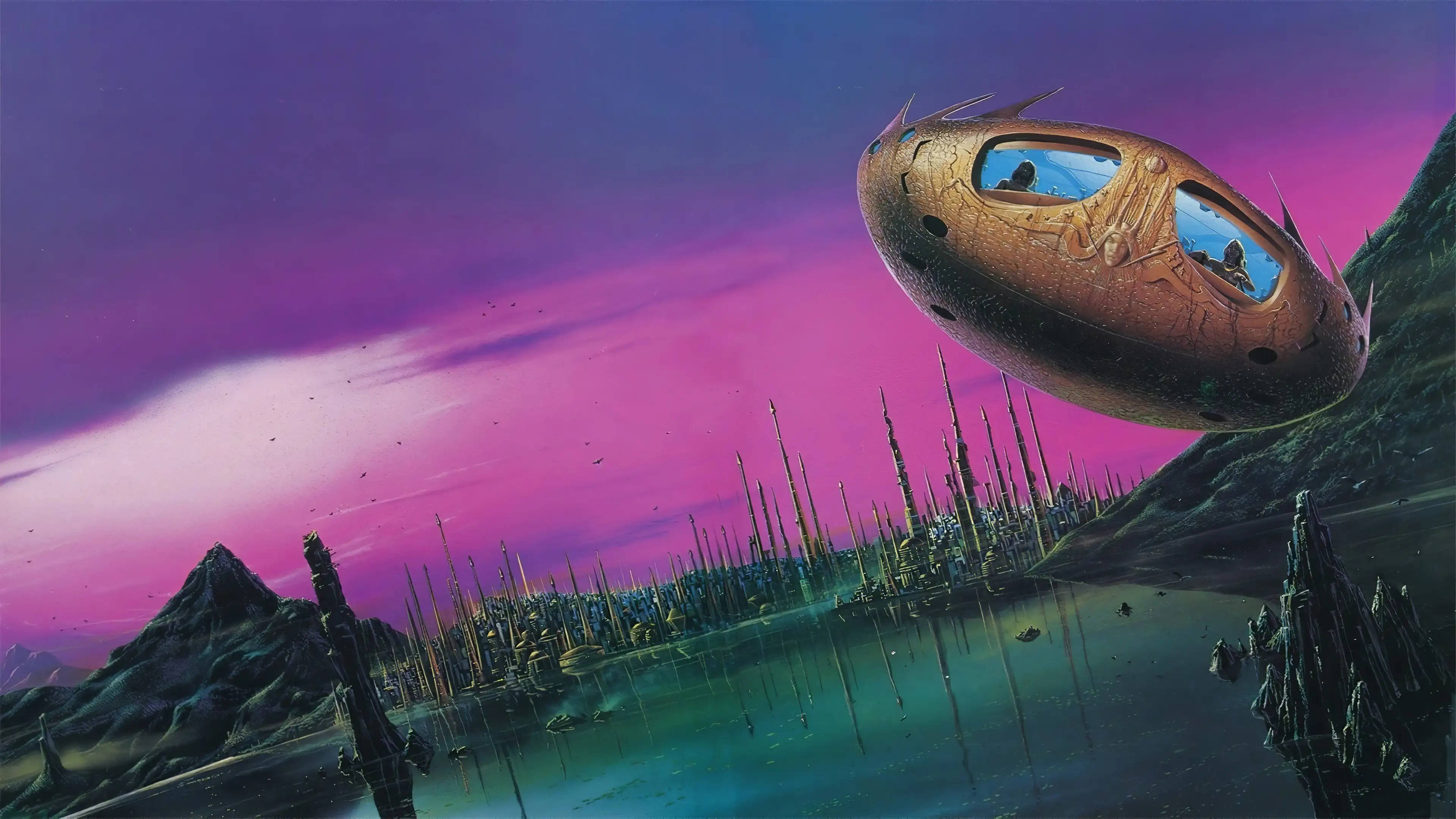 UFO, alien sea, rusty flying saucer, 4K Desktop Wallpaper