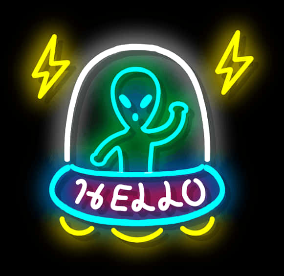 neon sign, friendly alien, dome, SD Desktop Wallpaper