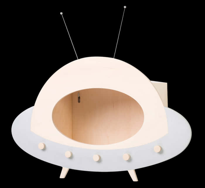 Wooden UFO, light blue base, two antennae, SD Desktop Wallpaper