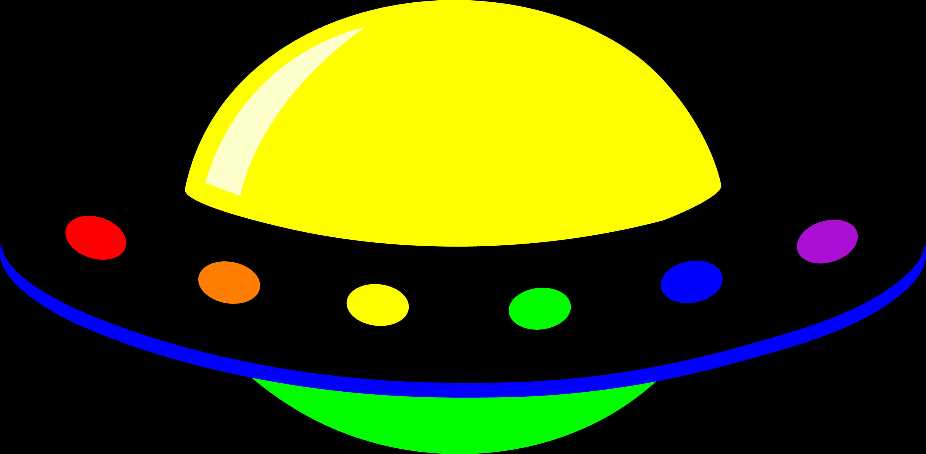 colorful cartoon u f o, bright yellow, rainbow lights, 2K Desktop Wallpaper