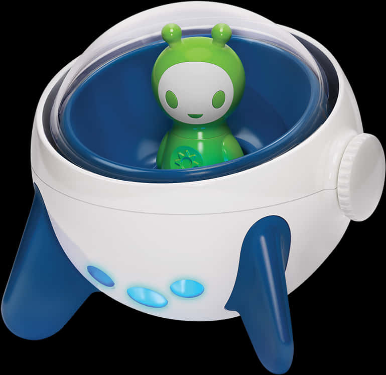 green alien toy, white and blue spaceship, glowing blue lights, SD Desktop Wallpaper