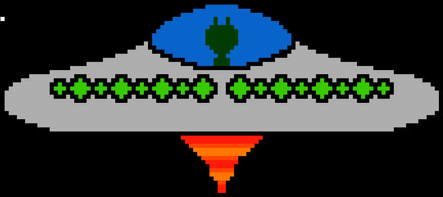 pixel art, UFO, green lights, SD Desktop Wallpaper