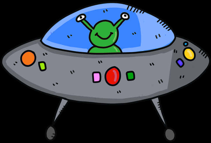 cartoon alien, gray flying saucer, colorful buttons, SD Desktop Wallpaper