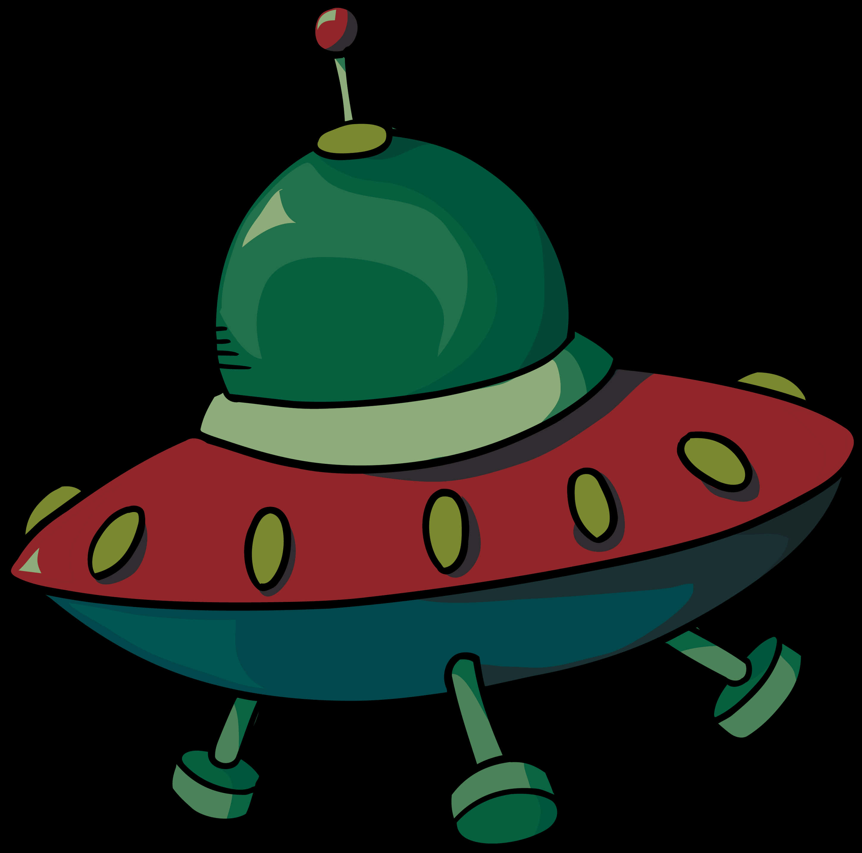 classic cartoon u f o, red and green flying saucer, glowing windows, 2K Desktop Wallpaper