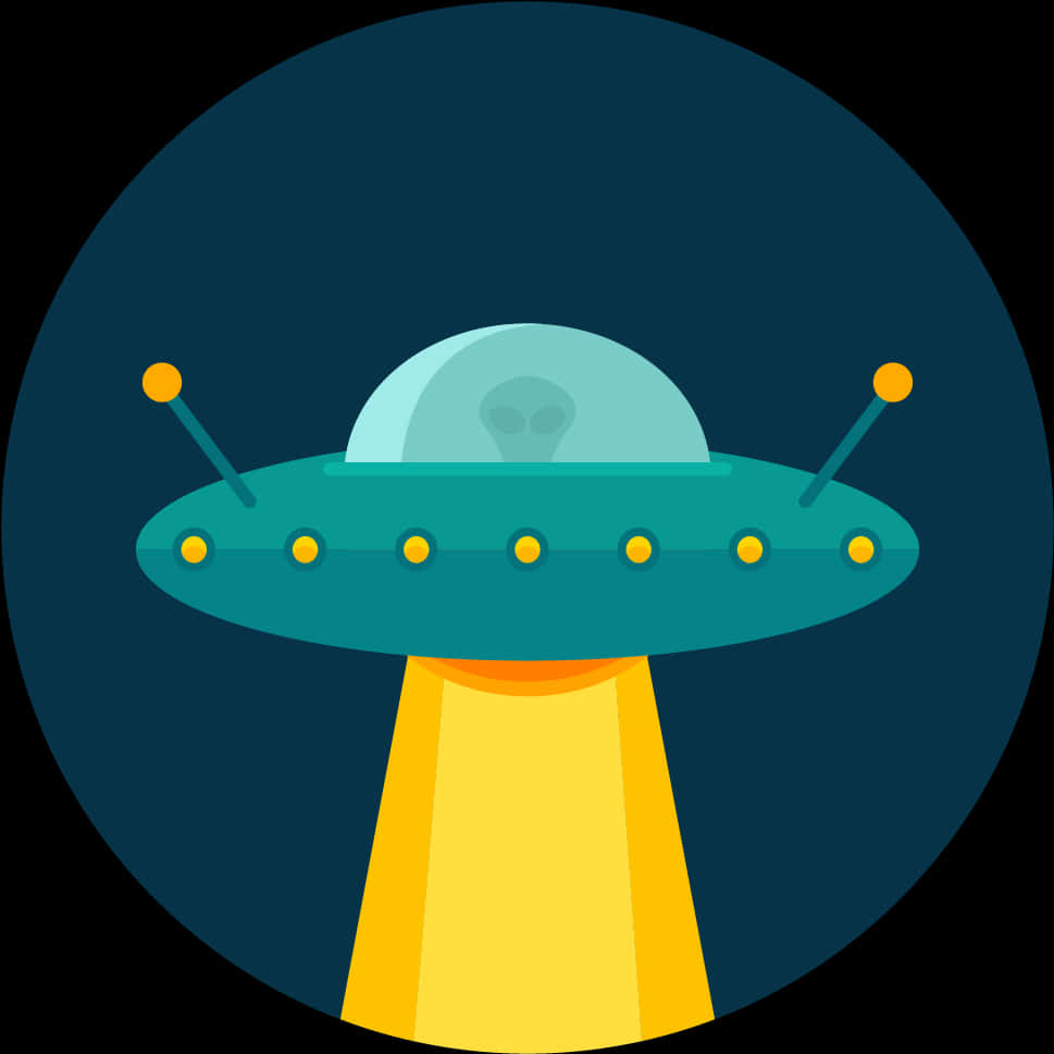 teal UFO, glowing yellow lights, antennae, SD Desktop Wallpaper
