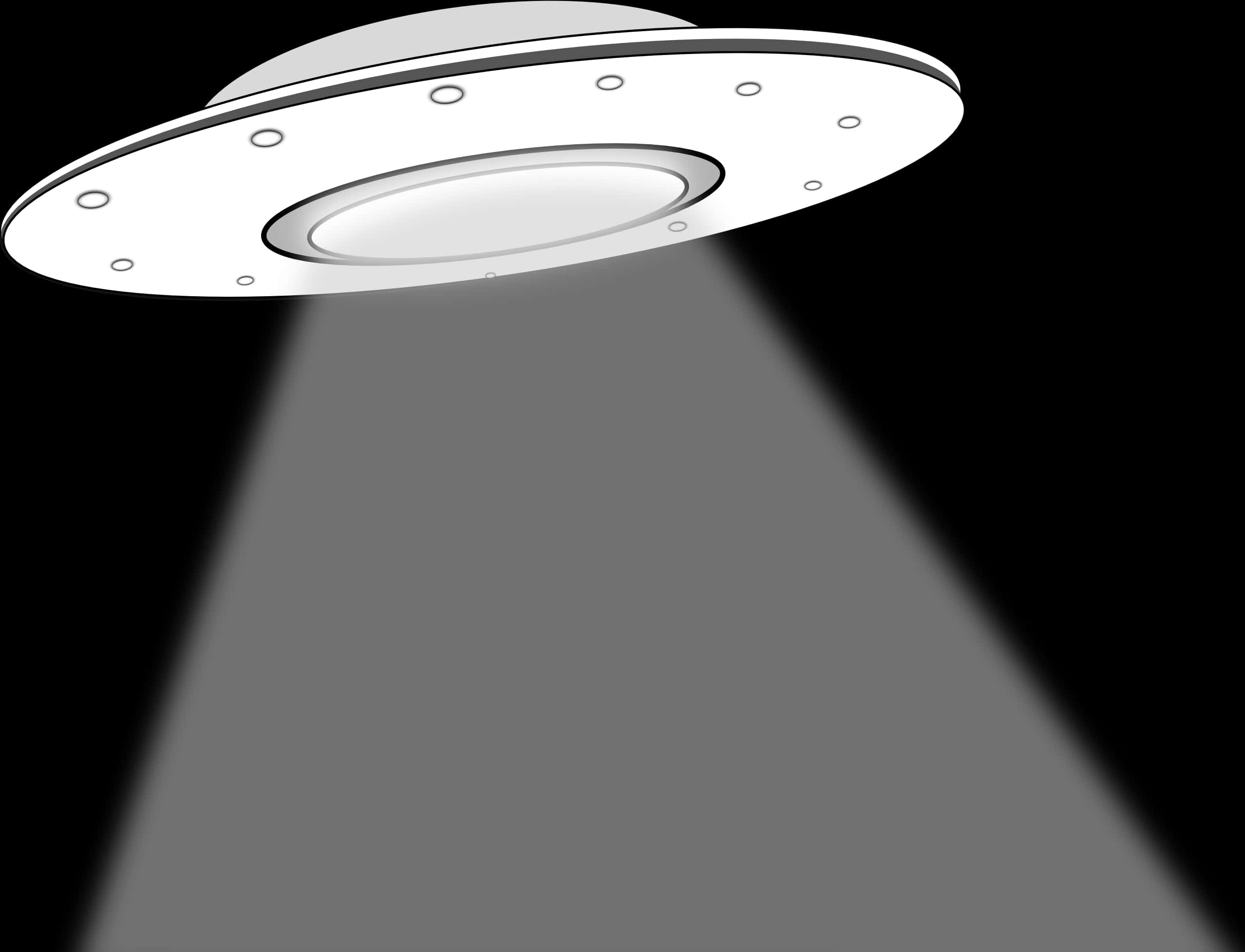 sleek silver UFO, black sky, bright cone of light, Full HD Desktop Wallpaper