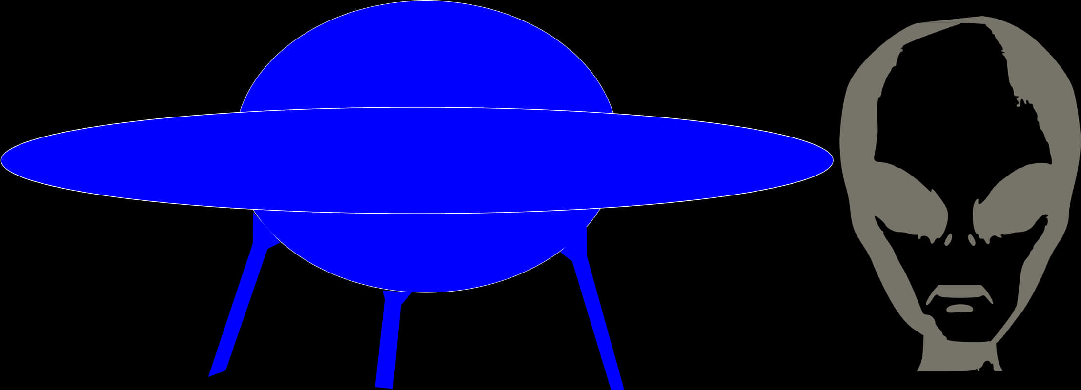 blue flying saucer, three legs, gray alien head silhouette, Full HD Desktop Wallpaper