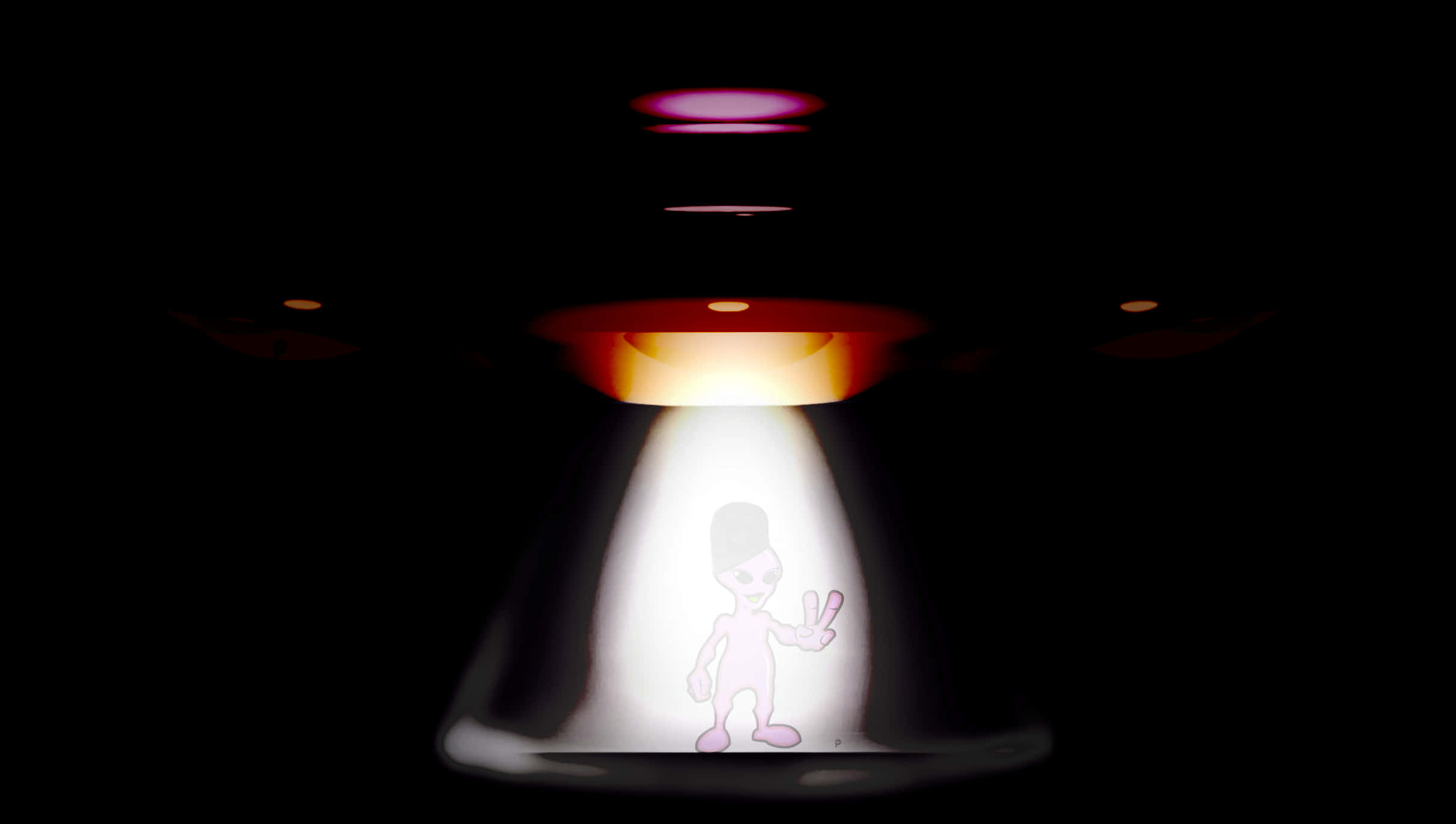 UFO, cartoon alien, glowing, Full HD Desktop Wallpaper