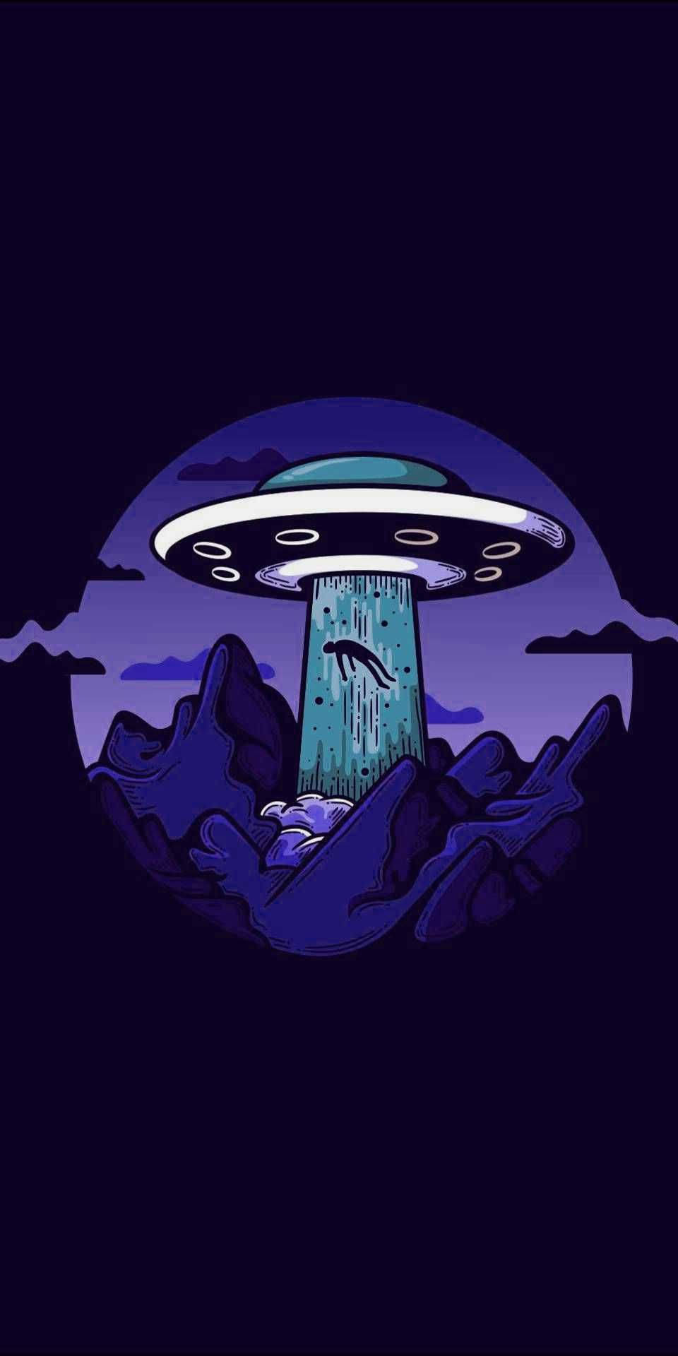 UFO, glowing, jagged mountains, Full HD Phone Wallpaper