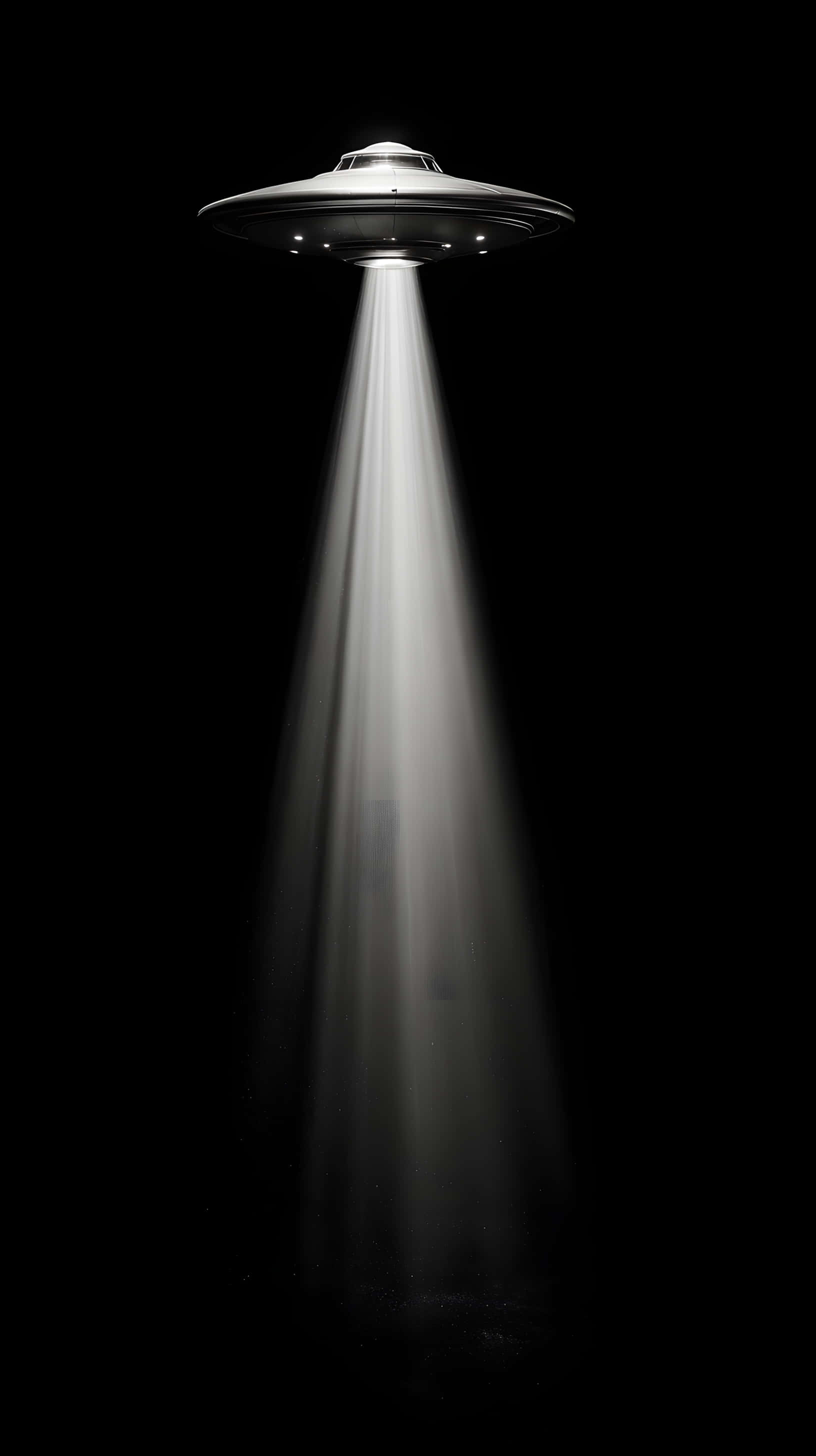 UFO, metallic flying saucer, bright downward beam of light, 2K Phone Wallpaper