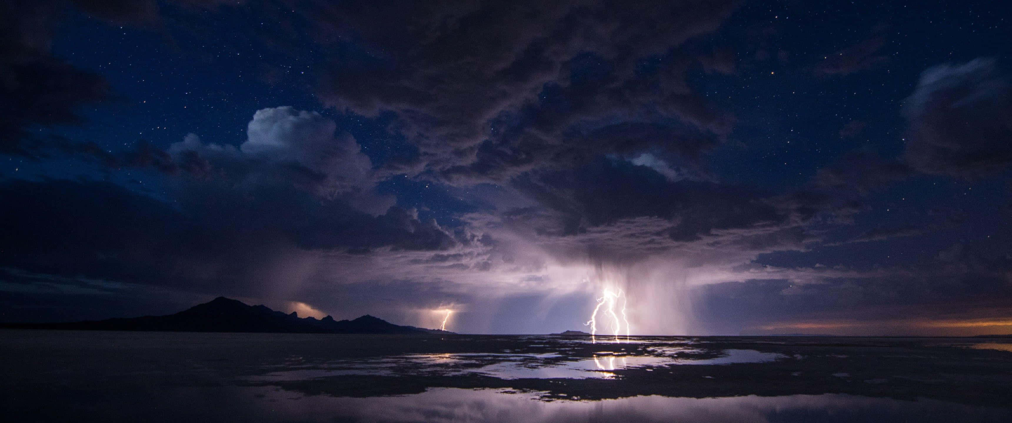 3440x1440 UHD, Thunderstorms, night sky, 2K Desktop Wallpaper