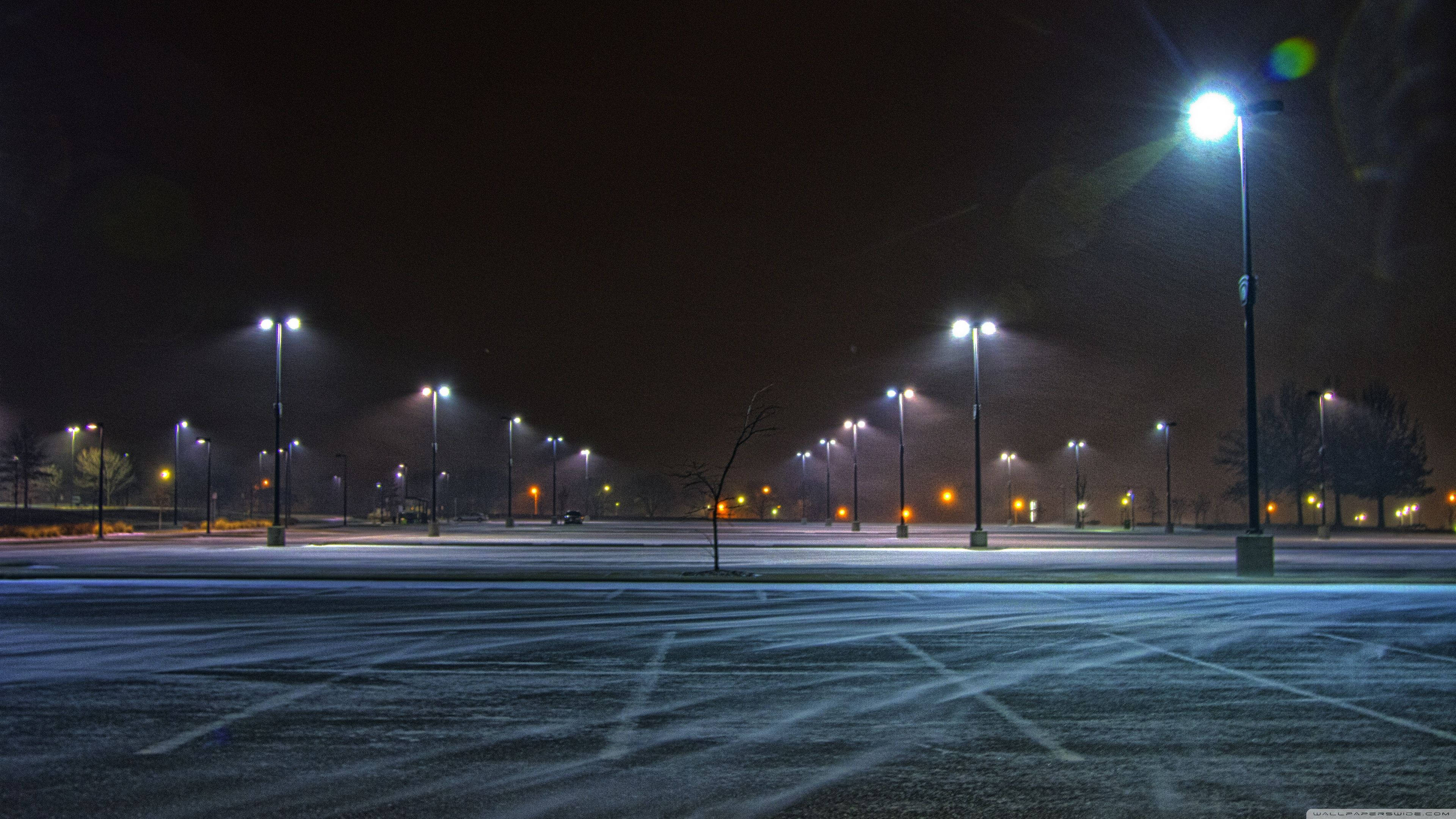 parking lot, night, snow, 4K Desktop Wallpaper