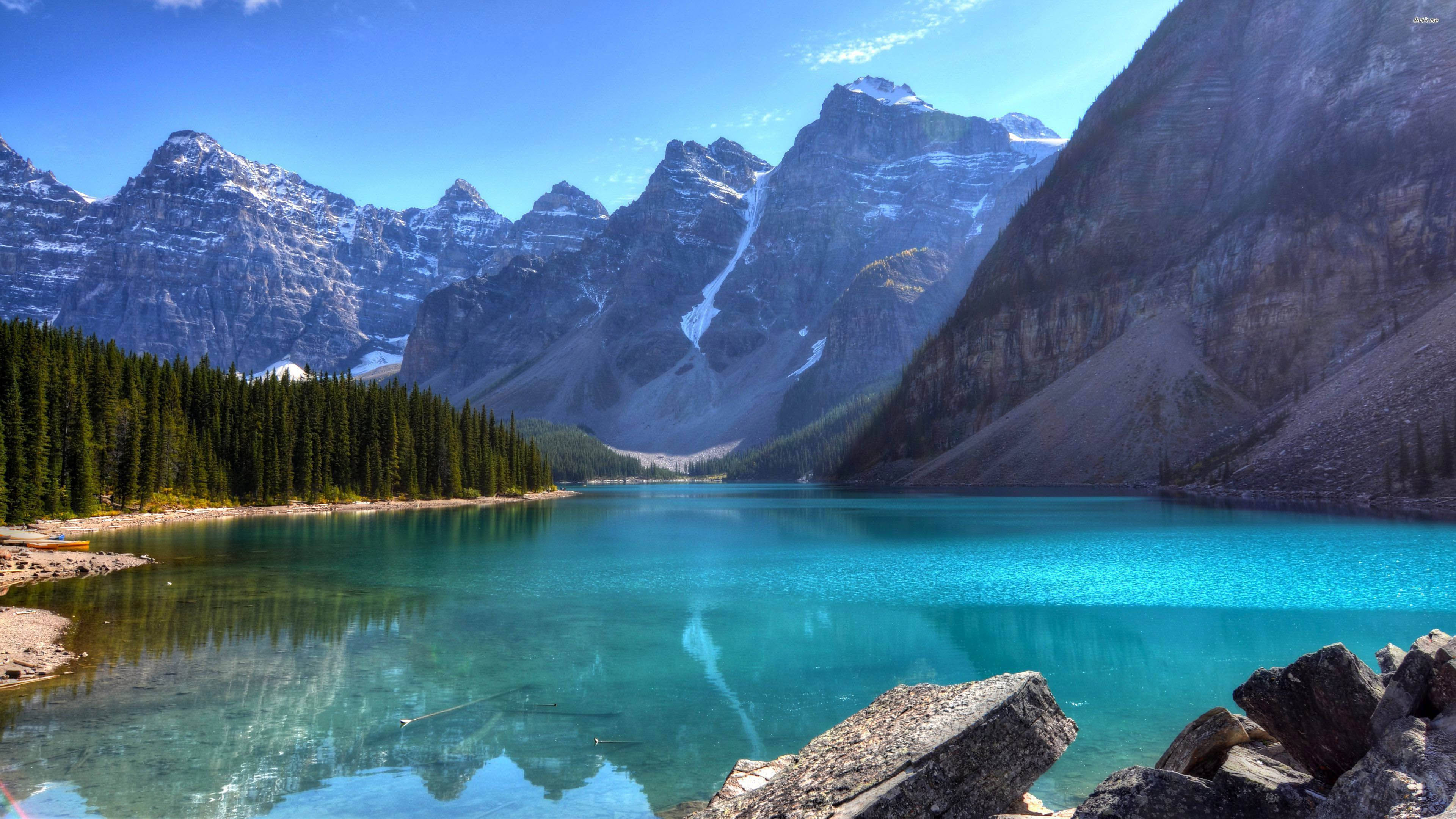 Blue Mountain Lake, turquoise lake, snow-capped mountains, 4K Desktop Wallpaper
