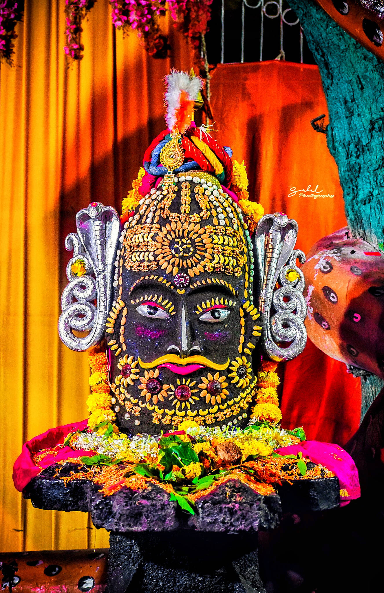 Ujjain Mahakal, colorful altar, gold floral patterns, Full HD Phone Wallpaper