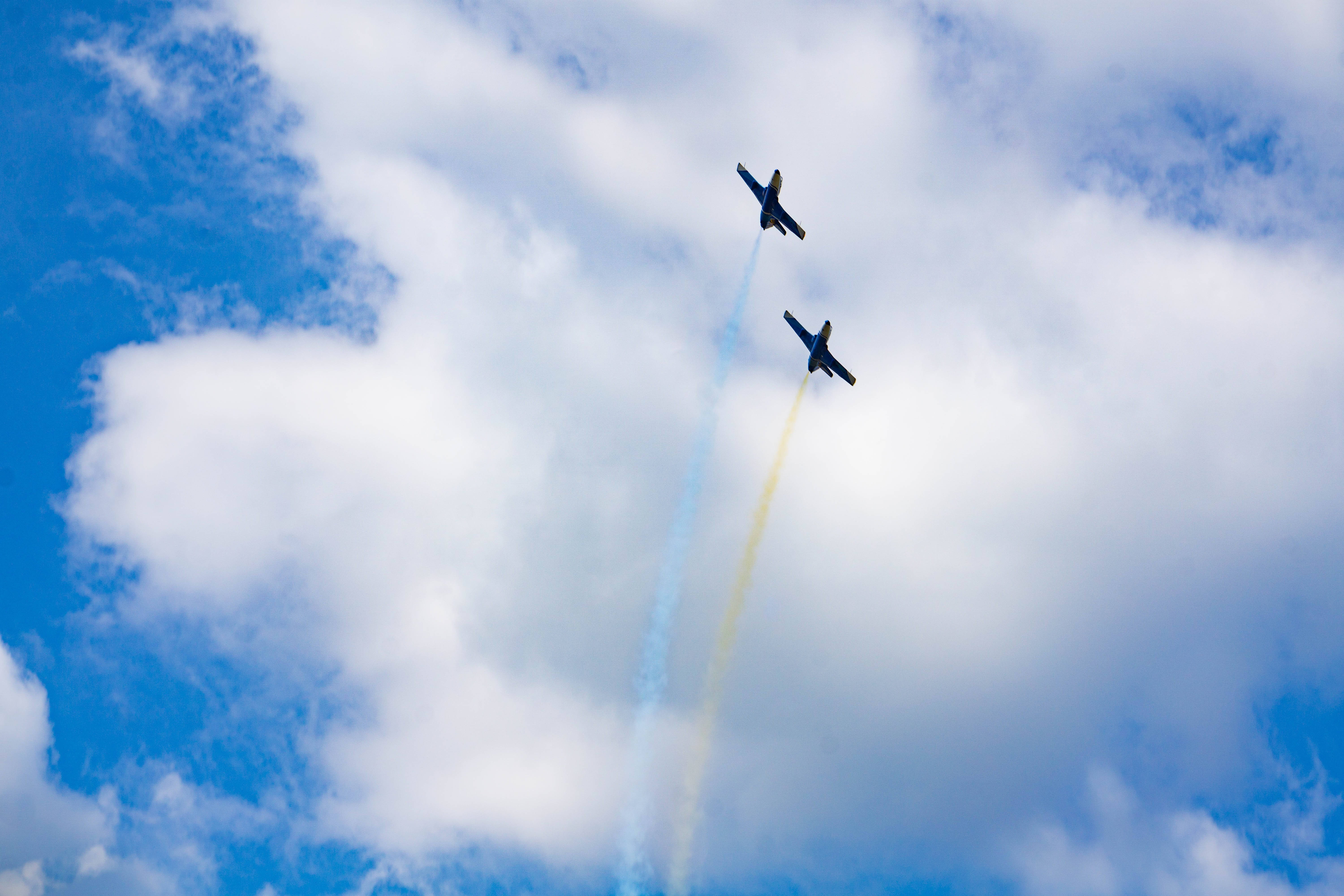Ukraine Flag, blue sky, fighter jets, 5K Desktop Wallpaper